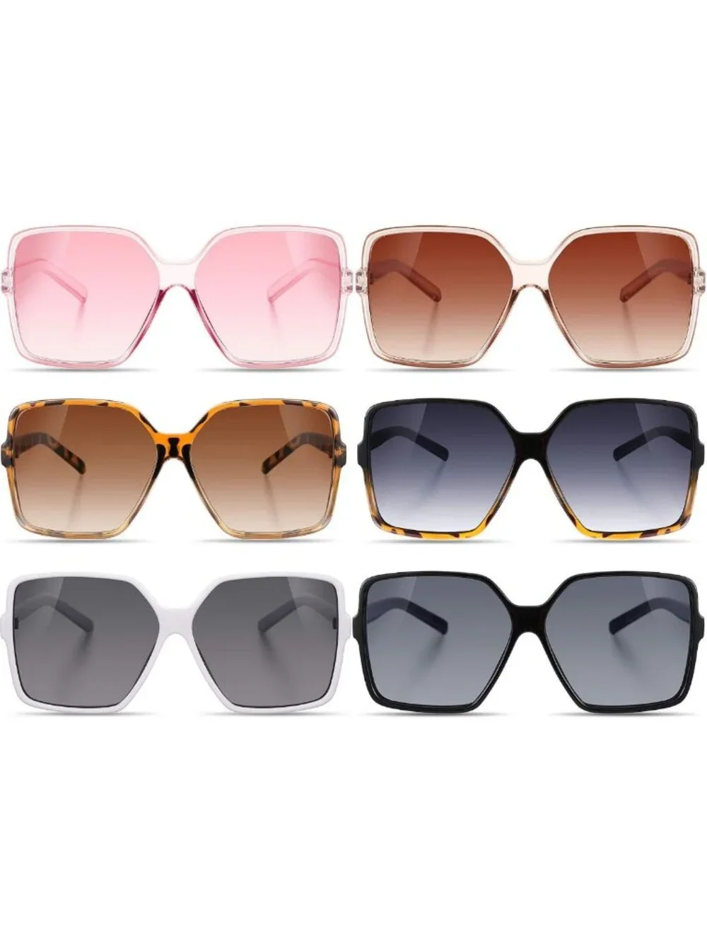 Oversized Square Sunglasses - 6 Pairs Multicolor Shades for Stylish Protection